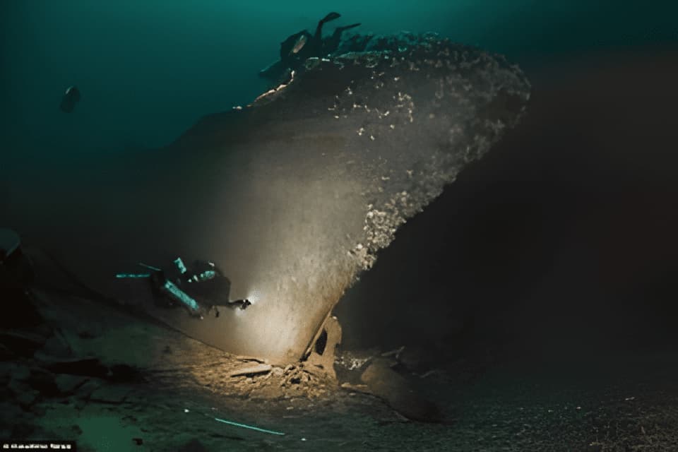 Diver exploring the wreck of HMS Hampshire